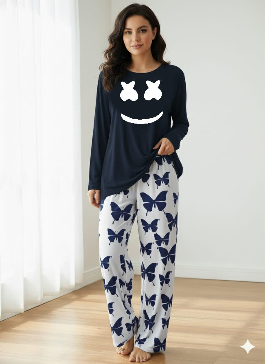 Marshmallow Printed Navy Blue Shirt With butterfly Printed Trouser