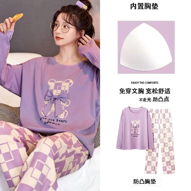 Purple Bear Printed Full sleeve Ladies Night Suit Fabric Soft Cotton jersey