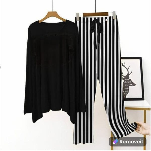 Black Rose Flower Printed Shirt With Black Lining Trouser ( Full Sleeves )