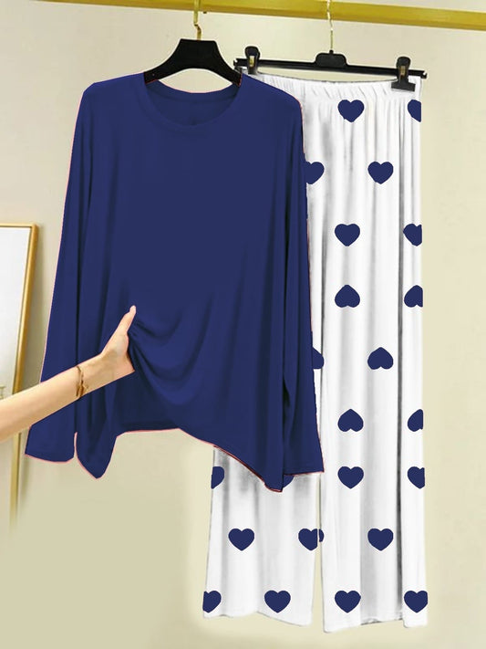 Navy Blue Let me sleep Printed Shirt With Heart Printed Trouser