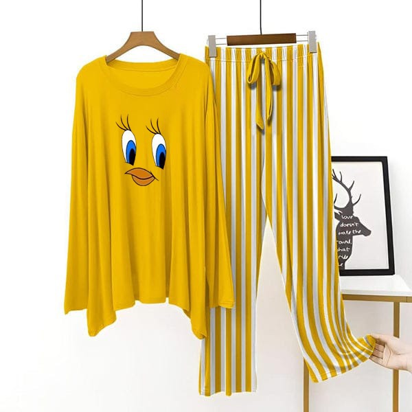 Daffy Duck Yellow Lining Printed Nightwear ( Full Sleeve )