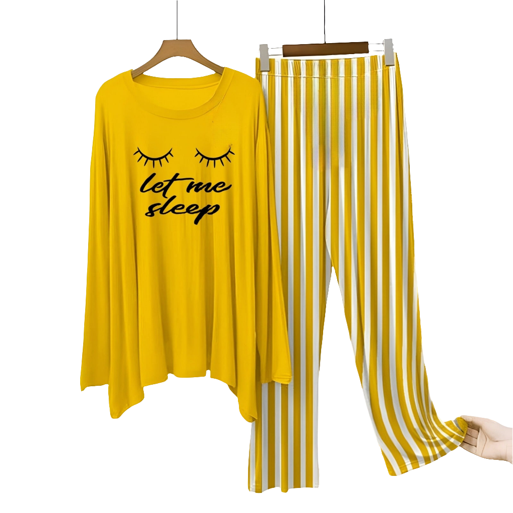(let me sleep)Yellow Lining Printed Nightwear ( Full Sleeve )
