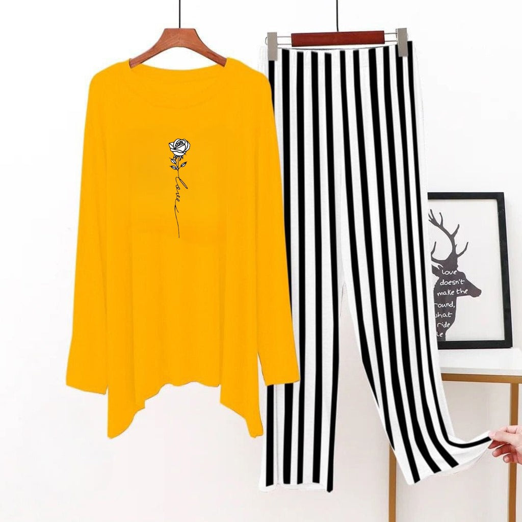 Yellow (love Rose ) Printed Shirt With Lining Trouser ( HALF SLEEVES )