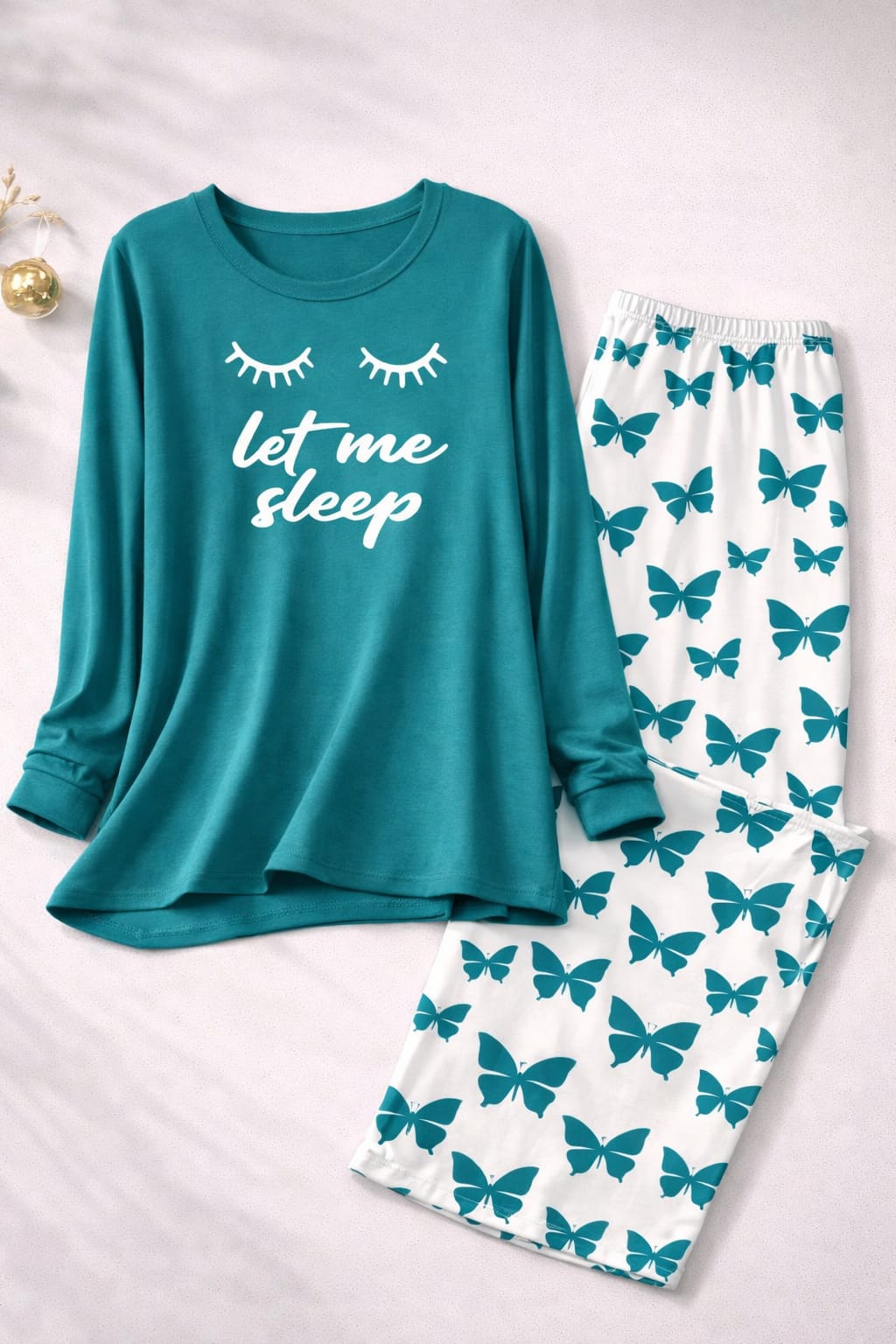 Let me Sleep Printed Sea Green Shirt With butterfly Printed Trouser