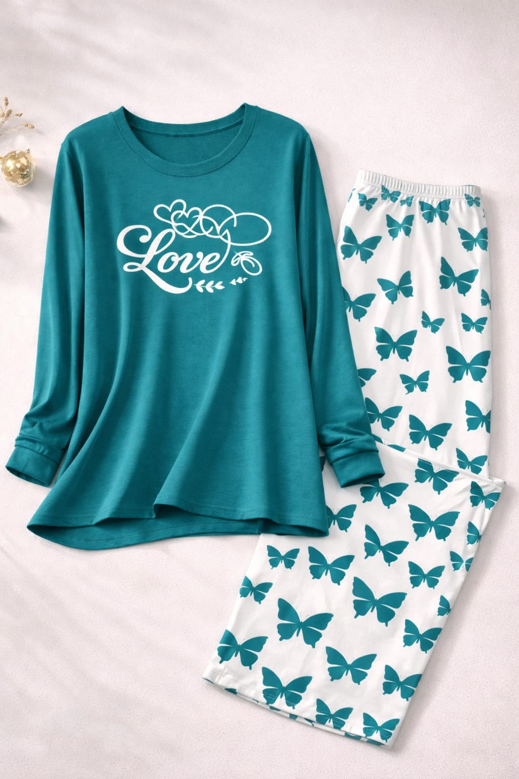 Love script Printed Sea Green Shirt With butterfly Printed Palazzo