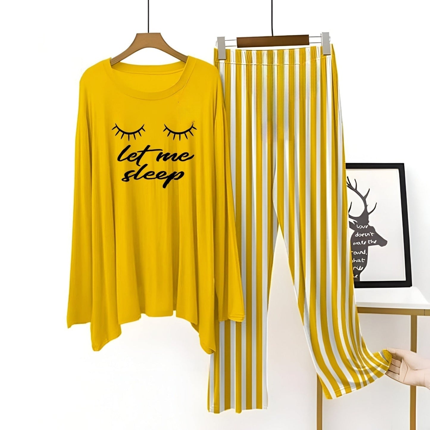 (let me sleep)Yellow Lining Printed Nightwear ( Full Sleeve )