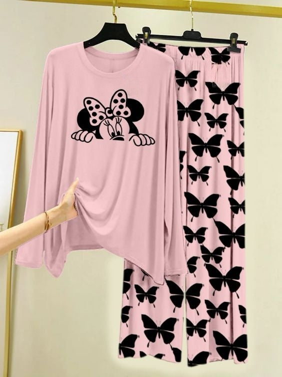 Peekaboo Minnie Printed Pink Shirt with Butterfly Printed Trouser