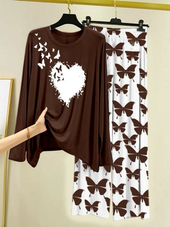 Butterfly Bloom Printed Brown Shirt with Butterfly Printed Trouser