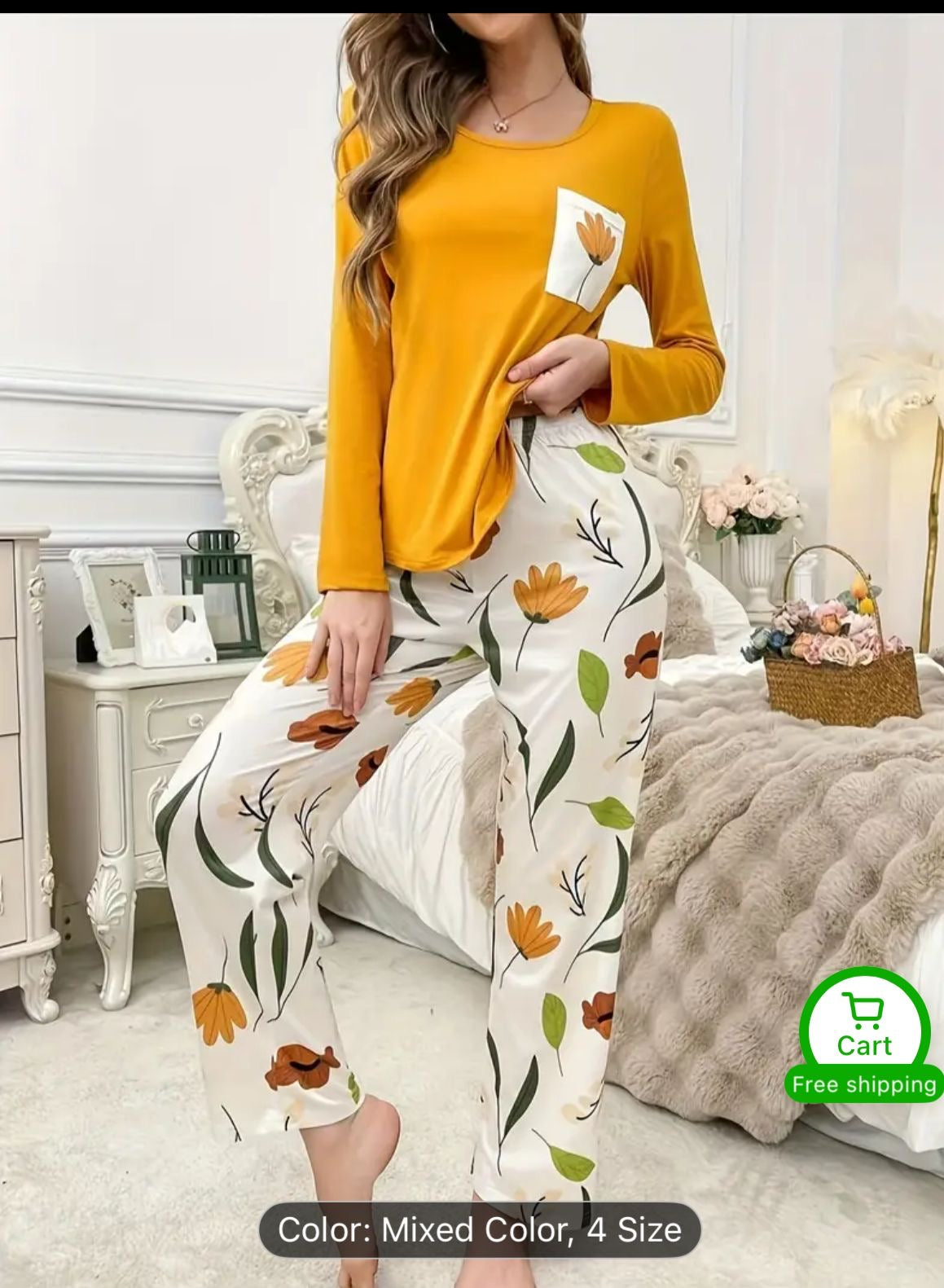 New Orange pocket Printed Full Sleeve Ladies Night Suit Fabic Soft cotton jersey