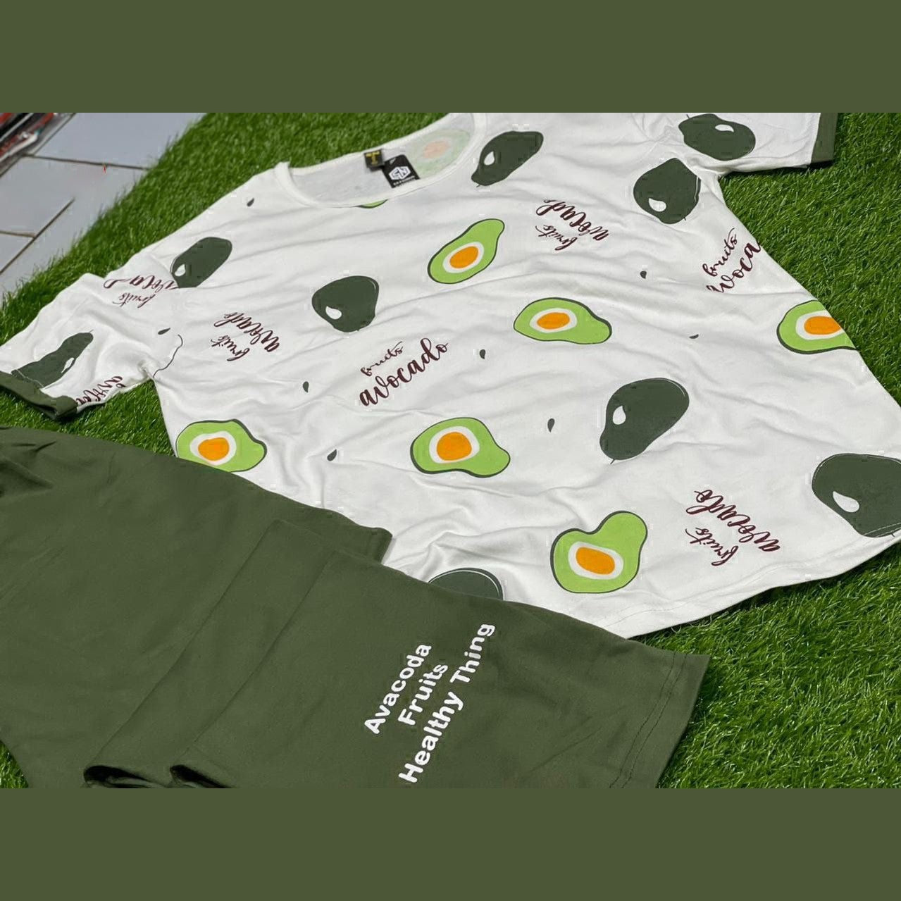 Avocado printed design night suit fabric cotton jarsy