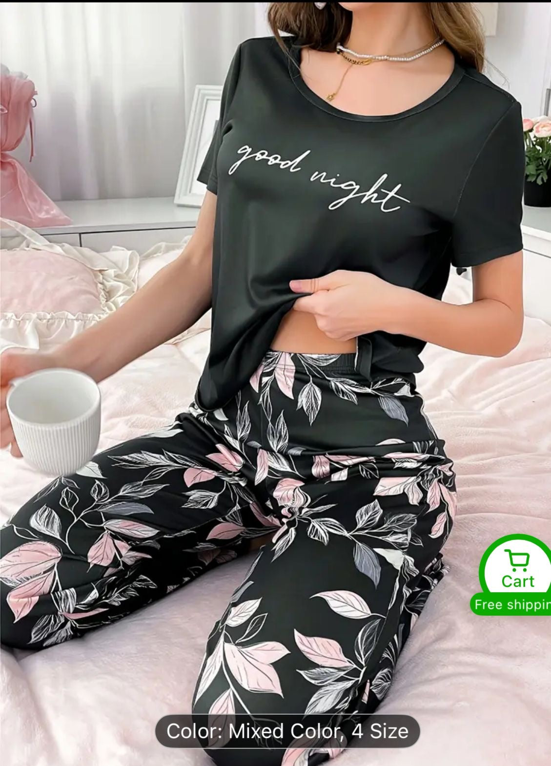 Black Good Night Printed Ladies Night Suit Fabric Cotton Jersey