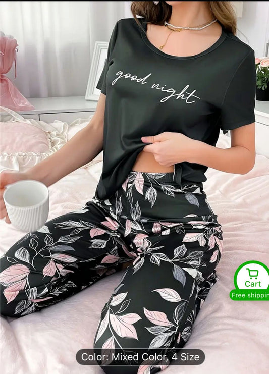 Black Good Night Printed Ladies Night Suit Fabric Cotton Jersey