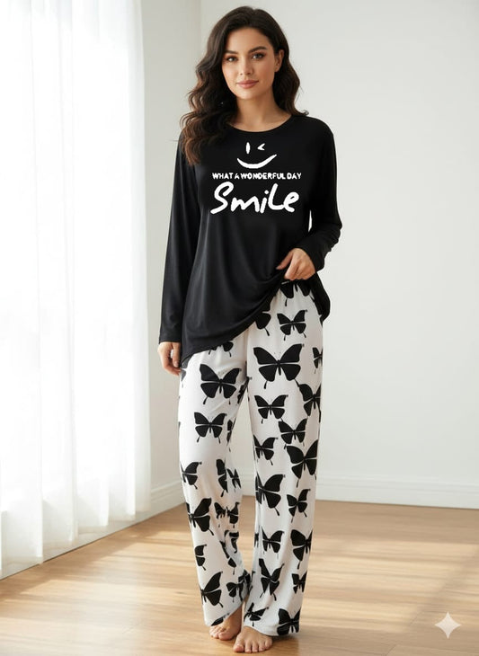 Wonderful day  Printed Black Shirt With butterfly Printed Trouser