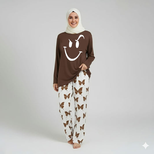 Smile Printed Brown Shirt With butterfly Printed Trouser