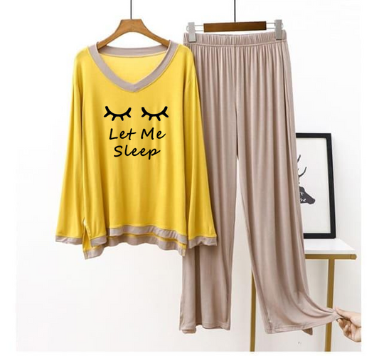 Let me sleep Printed Full Sleeves Yellow with Skin Shirt & Palazzo