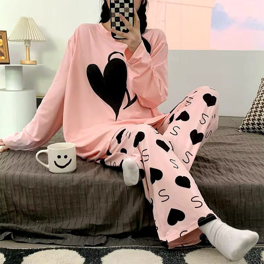 pink double heart printed night suit full sleeve in premium fabric cotton jarsy