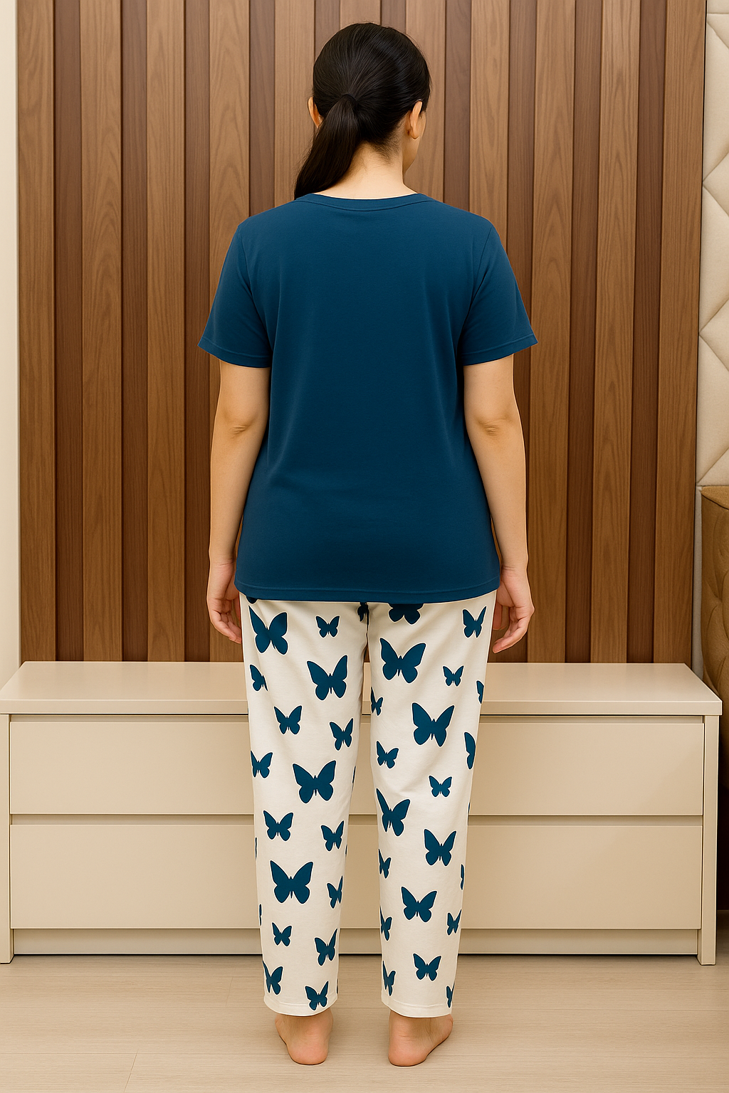 Sailor Blue  Butterfly Printed T-Shirt with Butterfly printed trouser Night wear