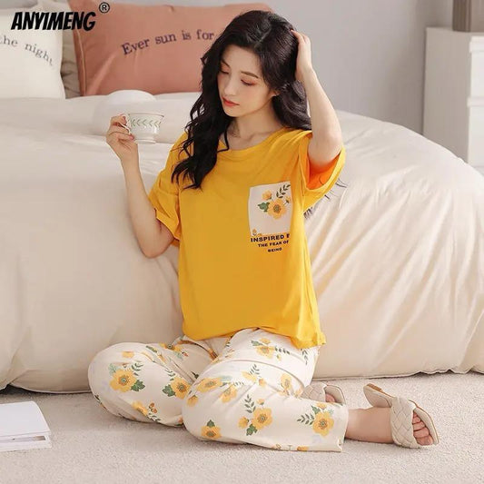 Yellow Pocket Floral  PJ Set