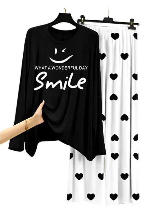 Wonderful Day  Printed Black Shirt  With Heart Printed Trouser
