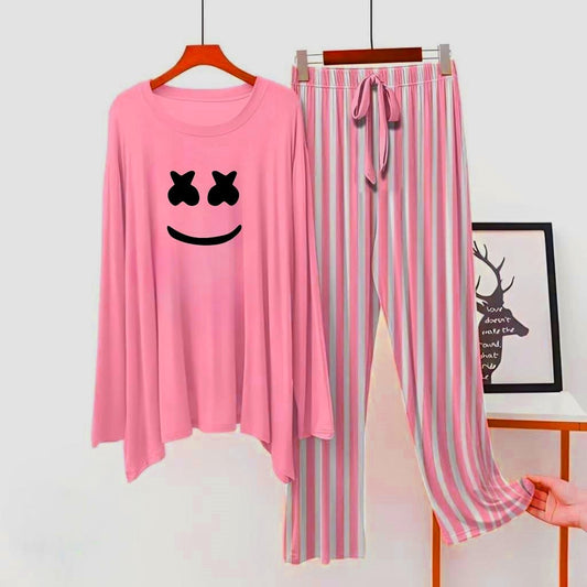 Pink ( Marshmallow ) Printed Shirt With Lining Trouser