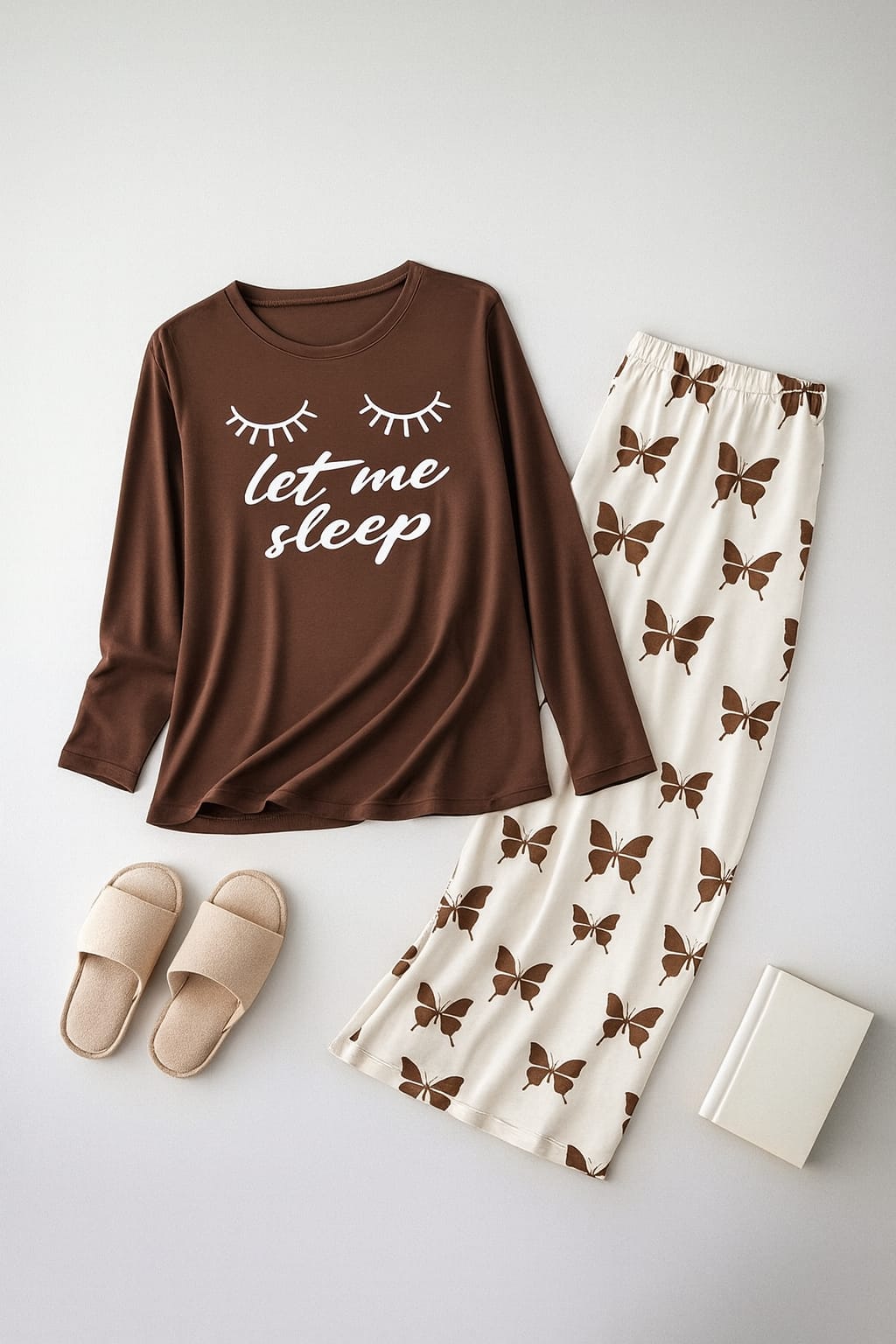 Let me Sleep Printed Brown Shirt With butterfly Printed Trouser