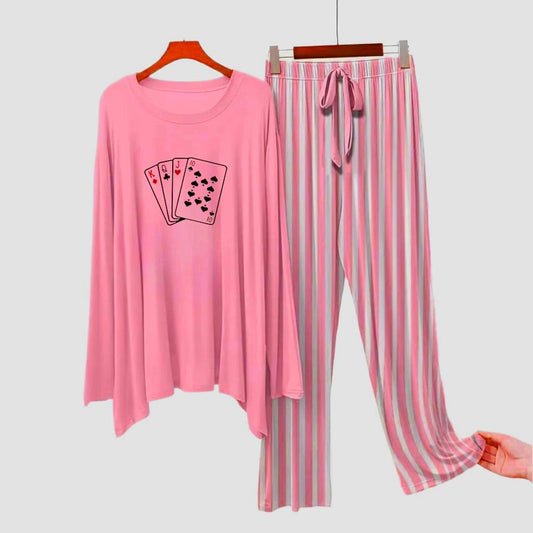 Pink (Playing Card ) Printed Shirt With Lining Trouser