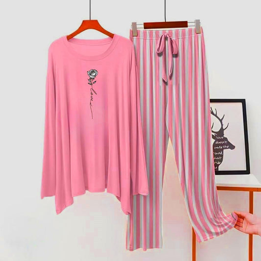 Pink (love Rose ) Printed Shirt With Lining Trouser
