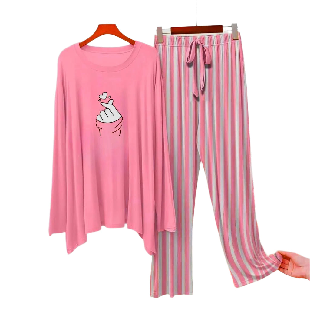 Pink ( Finger Love) Printed Shirt With Lining Trouser