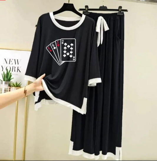 Playing  Card  Printed Full Sleeves Black  white Border Shirt & Palazzo
