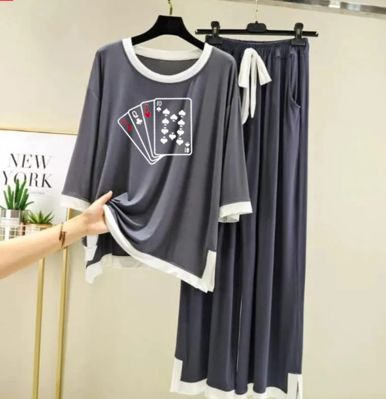 Playing Card Printed Full Sleeves Grey white Border Shirt & Palazzo