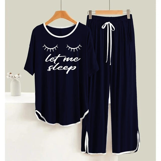 Navy Blue Border  Let Me Sleep Printed Shirt & Palazzo