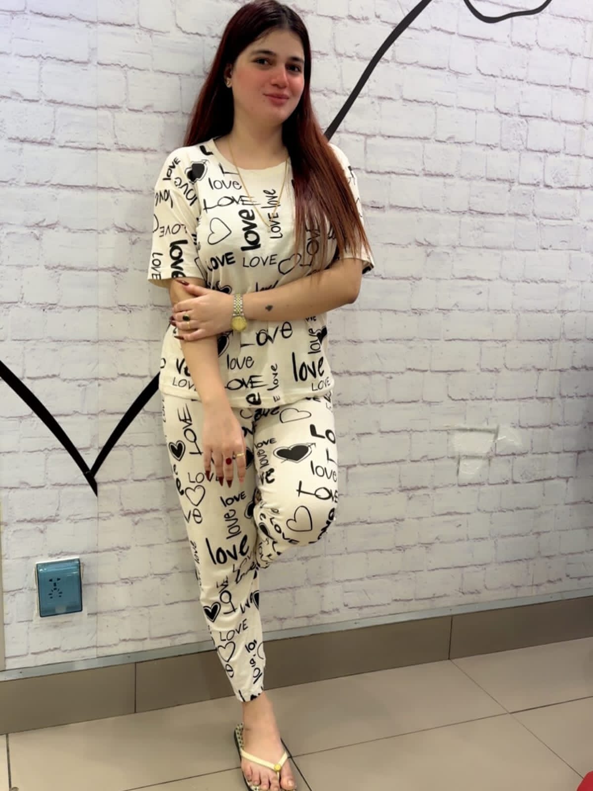 White Love Printed Shirt And Trouser