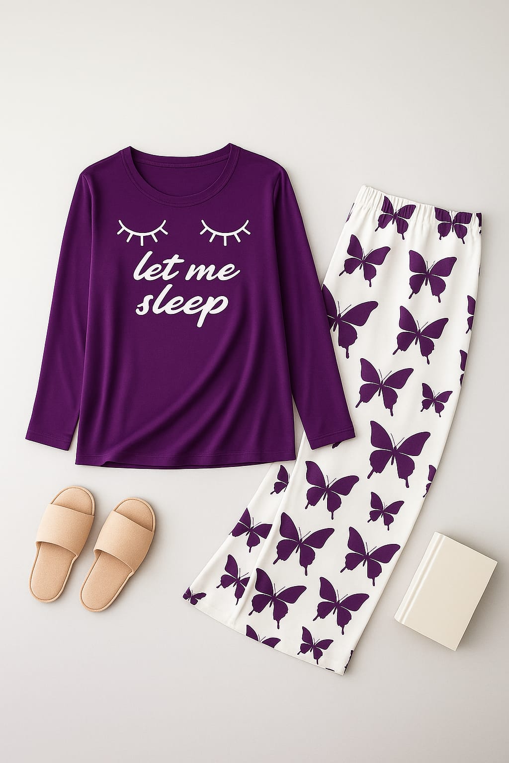 Let me Sleep Printed Purple Shirt With butterfly Printed Trouser