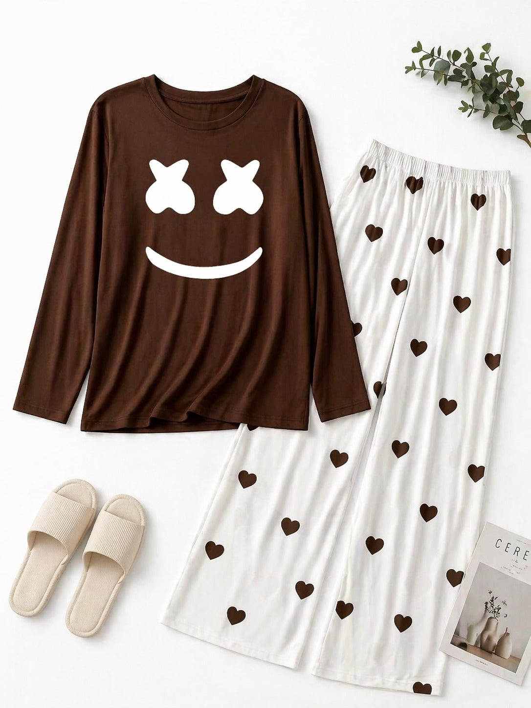 Marshmallow   Printed Brown Shirt  With Heart Printed Trouser