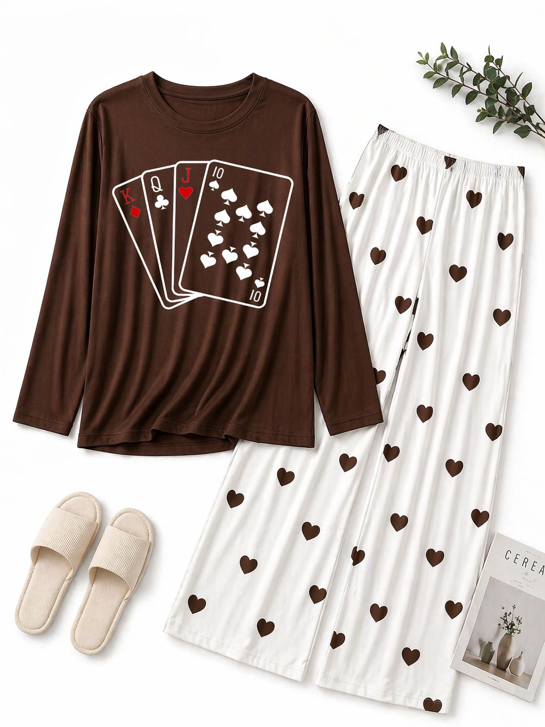 Playing Card Printed Brown Shirt  With Heart Printed Trouser