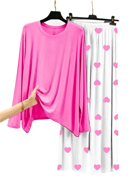 Plain Pink Shirt With Heart Printed Trouser