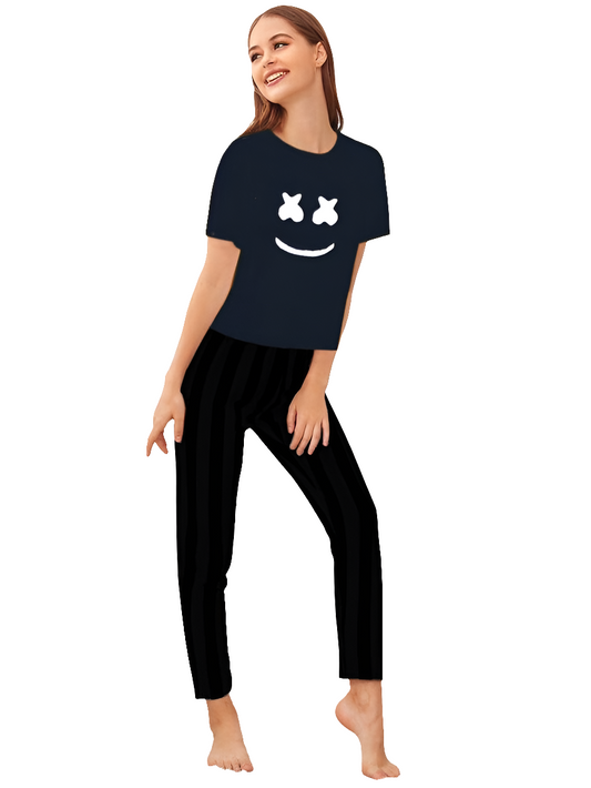 Navy Blue marshmallow Printed Shirt With Black Trouser