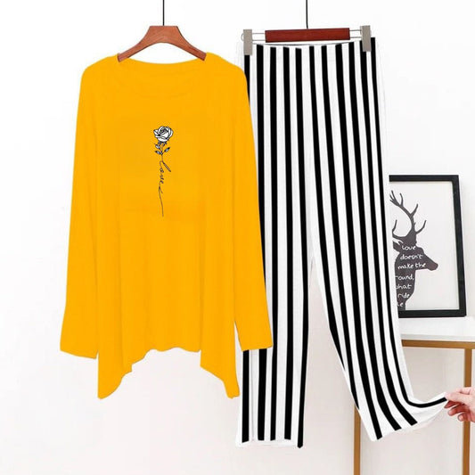Yellow (love Rose ) Printed Shirt With Lining Trouser ( HALF SLEEVES )