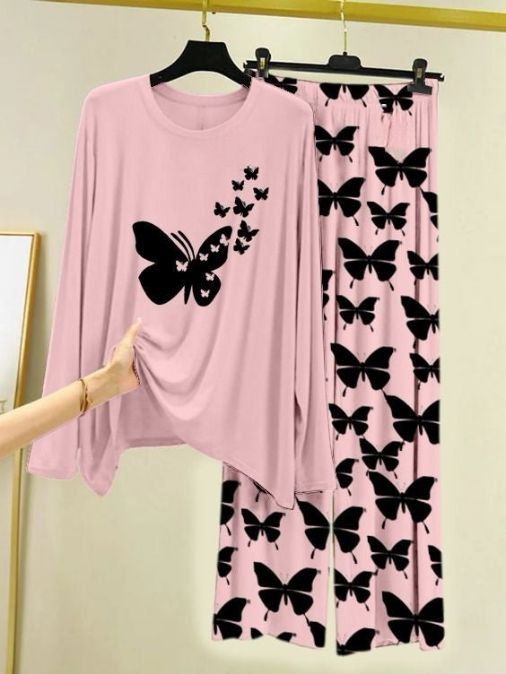 Flight of Butterflies  Printed Pink Shirt with Butterfly Printed Trouser