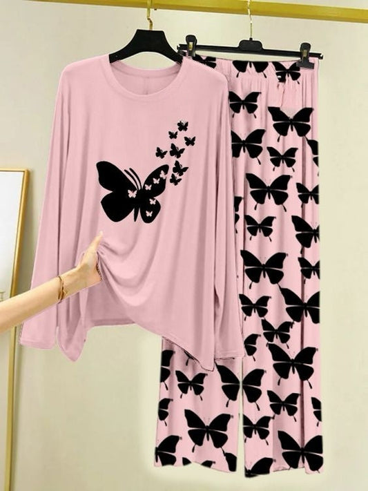 Flight of Butterflies  Printed Pink Shirt with Butterfly Printed Trouser