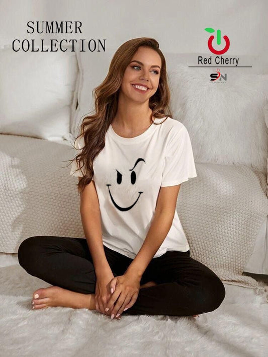 Smile Printed White Shirt With Black Trouser