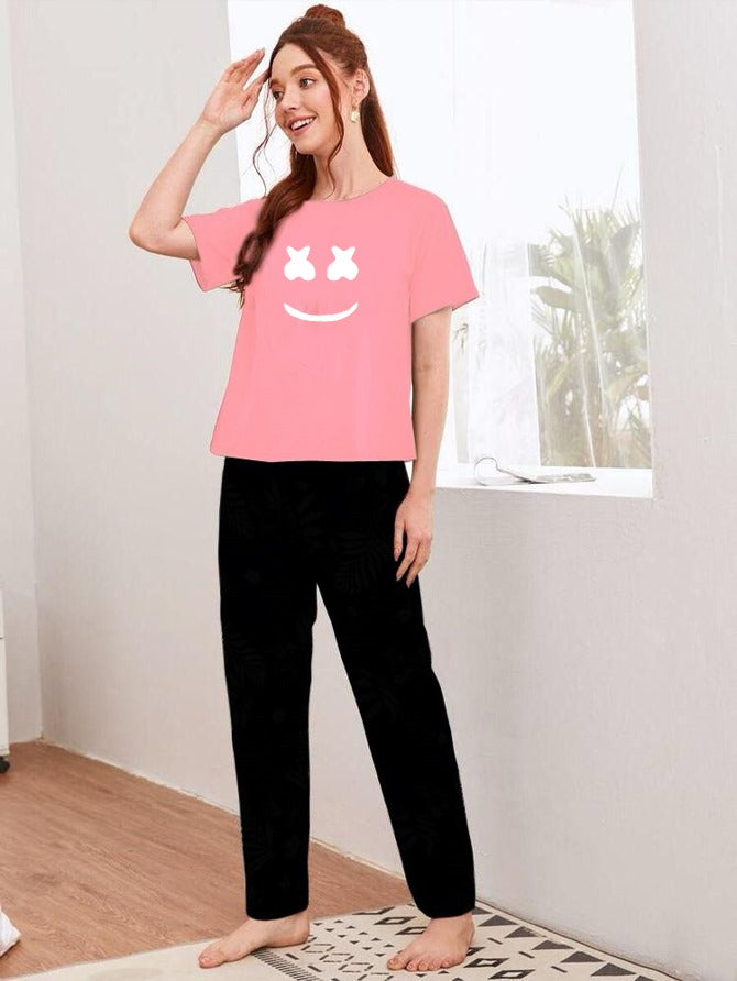 Pink marshmallow Printed Shirt With Black Trouser