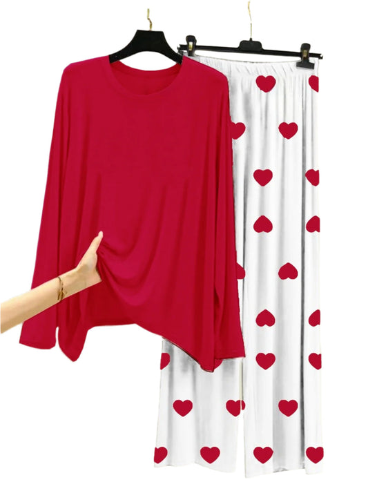Plain Res Shirt With Heart Printed Trouser
