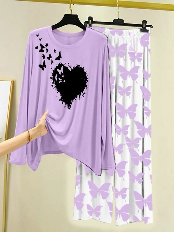 Butterfly Bloom Printed Light Purple  Shirt with Butterfly Printed Trouser