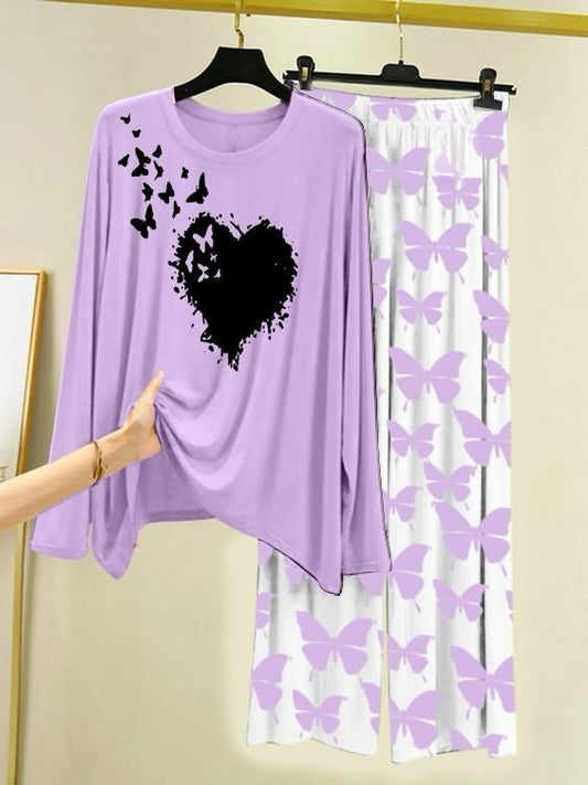 Butterfly Bloom Printed Light Purple  Shirt with Butterfly Printed Trouser
