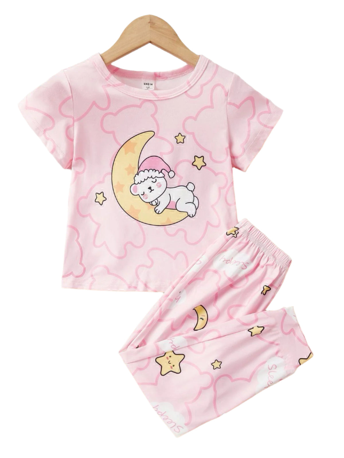 PINK sleepy bera Print Kids Night Suit