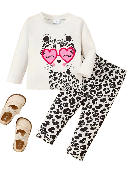 White Cute Cat  Print Kids Night Suit