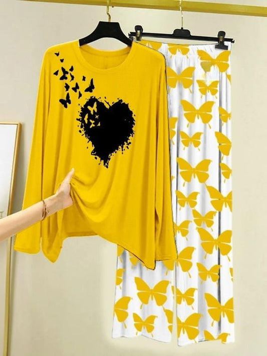 Butterfly Bloom Printed Yellow  Shirt with Butterfly Printed Trouser