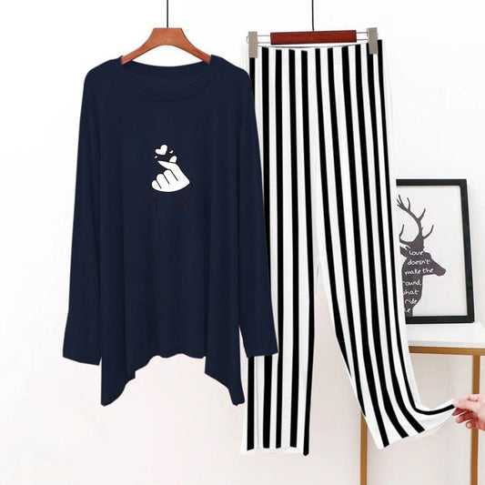 Navy Blue ( Finger Love) Printed Shirt With Lining Trouser
