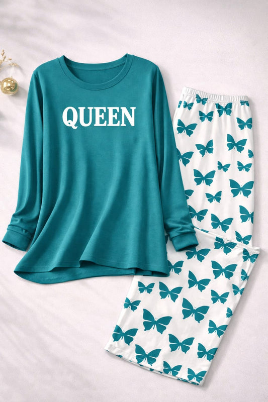 QUEEN  Printed Sea Green Shirt With butterfly Printed Palazzo
